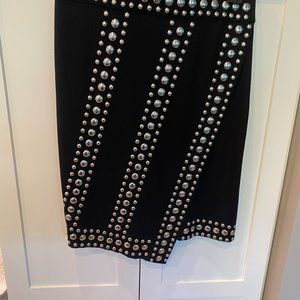 INC Black Knit Pull On Skirt with Silver Snaps - Knee length Size M